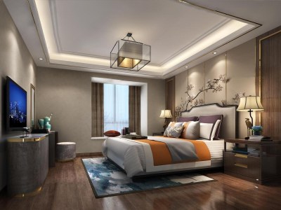 新中式卧室空间3D模型下载